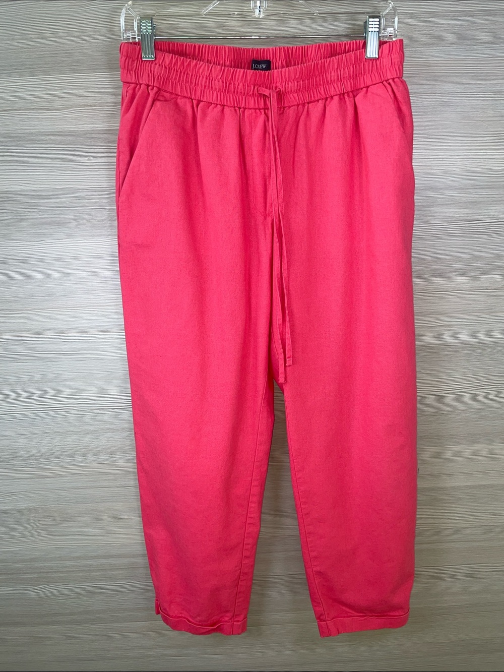 J. Crew Linen Blend Hot Pink Elastic Waist Pull-on Pants Size 8